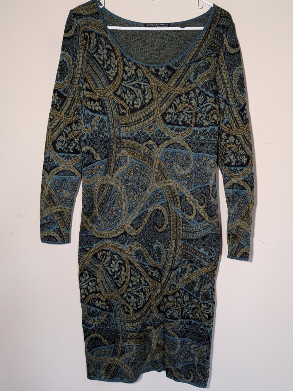 Peruvian Connection Pima Cotton Knit Bodycon Paisley Midi Dress Sz S